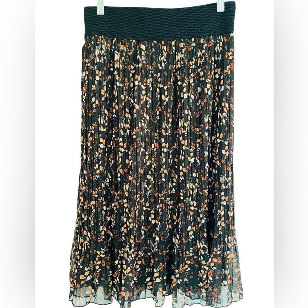 Metro Wear pleated elastic waistband floral midi skirt size M